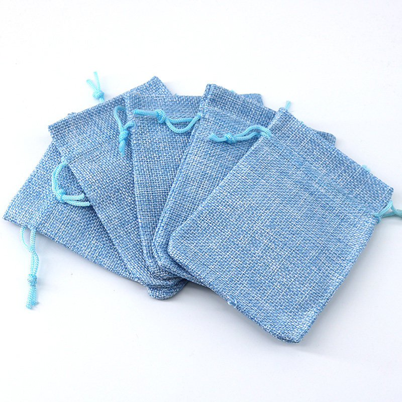 包邮天蓝色麻布束口袋文玩手串包装袋保护袋药材香料空包袋麻布袋