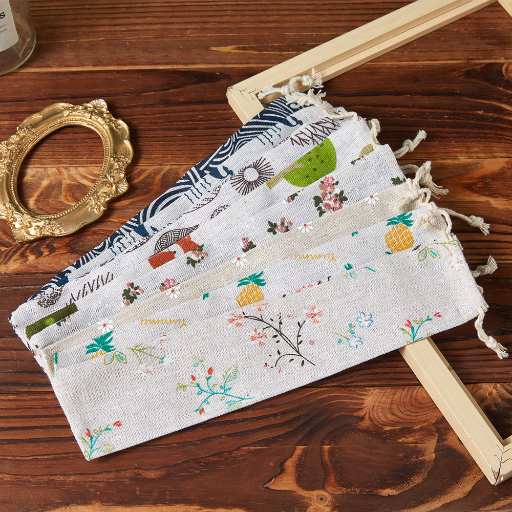 卡通花型筷子收纳袋棉布袋抽绳束口袋木制品筷子刀叉勺子包装袋