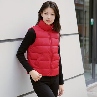 秋冬外穿羽绒棉马甲拉链立领黑色纯红色修身防风保暖背心新款坎肩