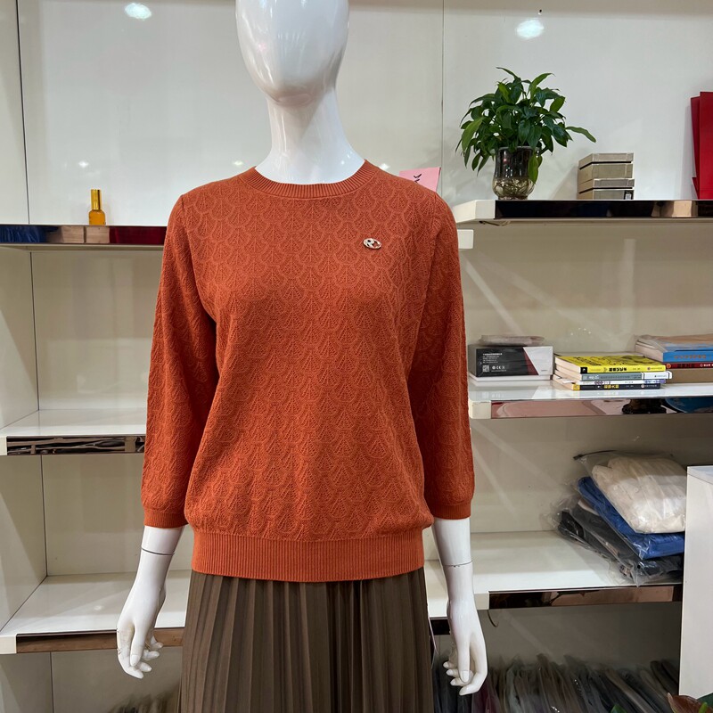 开顺羊毛衫K23WS115女正品秋冬新款圆领毛衣纯色套头针织衫九分袖