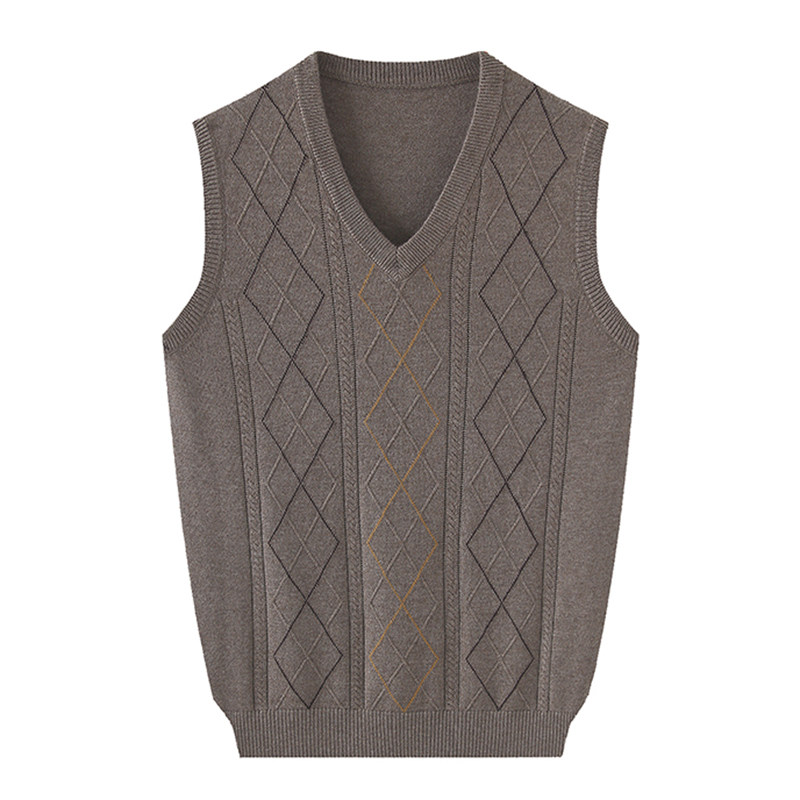 秋季中老年男士羊毛背心提花羊绒针织衫爸爸装毛线马甲老人坎肩男