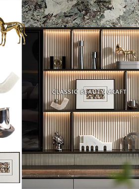 样板间书房书柜软装饰品客厅置物架装饰柜组合摆件装饰画烛台收纳