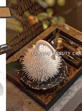 轻奢样板间卧室床头柜软装饰品刺梨摆件烟灰缸艺术品边几柜陶瓷