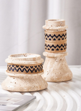 侘寂风大理石烛台样板房中古风摆设售楼处民宿酒店家居装饰摆件