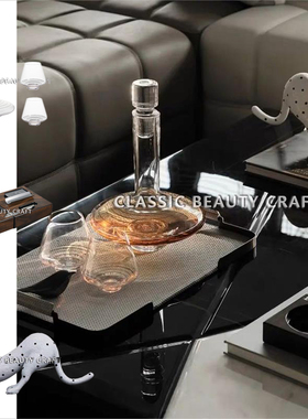 新房客厅茶几摆设白色波点猎豹实木折叠烟灰缸皮革托盘高档酒具