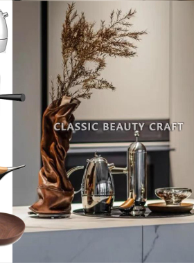 现代样板间厨房餐厅咖啡主题摆件意式轻奢风银色不锈钢摩卡壶组合