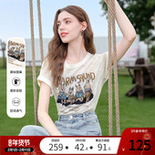 圆领小衫 betu百图复古趣味图案薄款 2025年夏季 新款 针织衫 女短袖