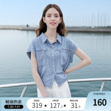betu百图浅蓝色牛仔衬衫女短袖2025年夏季新款设计感宽松牛仔衫