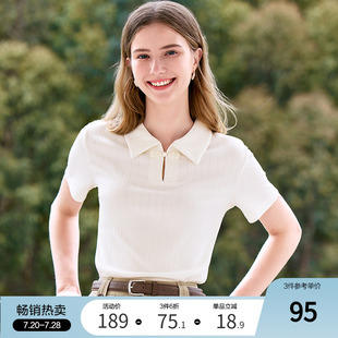 短袖 betu百图浅杏色盘扣Polo衫 薄款 女2025年夏季 T恤小个子 新款