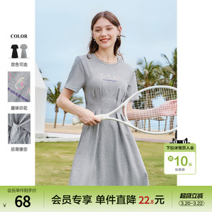 betu百图女装2024年夏季新款卡通印花收腰显瘦圆领休闲连衣裙子