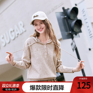 新款 女套头2025年秋季 宽松外穿毛衣 软糯连帽针织衫 betu百图法式