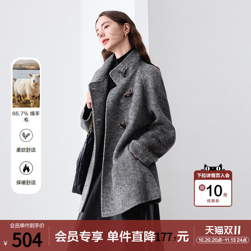 betu百图高级感赫本风羊毛双面呢大衣女2025年冬季新款毛呢外套