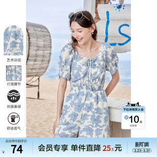 连身连体短裤 betu百图女装 方领高腰小个子韩版 新款 子 2024年夏季