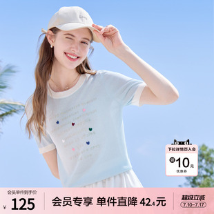 betu百图浅蓝色字母针织衫女短袖2026年夏季新款薄款圆领毛线衣