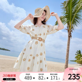 腰带连身裙 短袖 betu百图海岛假日风刺绣连衣裙女2025年夏季 新款