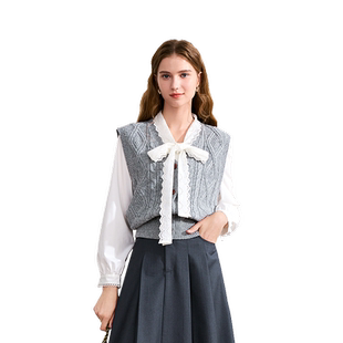 betu百图百搭麻花纹V领针织马甲背心女2025年秋季新款外穿马夹