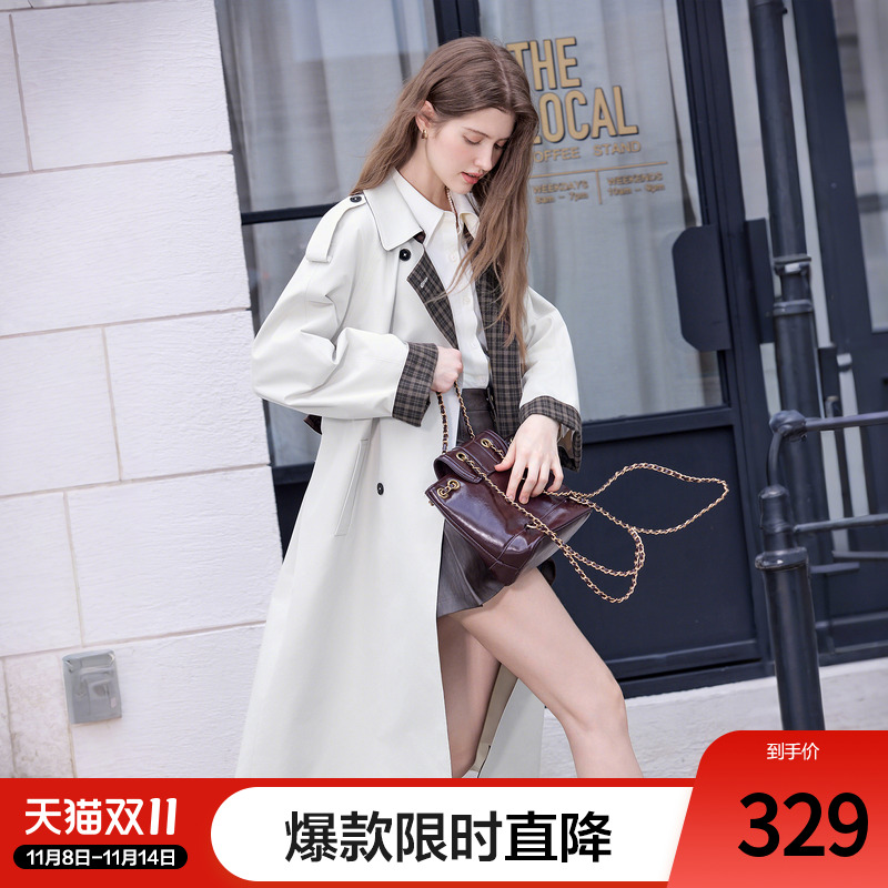 betu百图复古英伦风风衣外套女中长款2025年秋季新款单排扣大衣