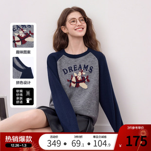 插肩袖 新款 毛线衣 女套头2025年秋季 betu百图复古童趣图案针织衫