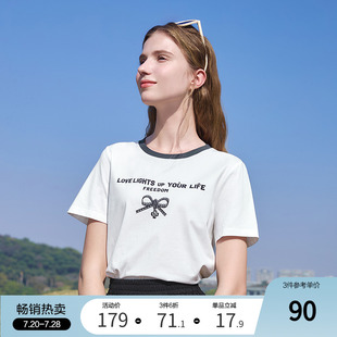 betu百图撞色印花短袖 T恤女2025年夏季 新款 圆领百搭上衣体恤衫