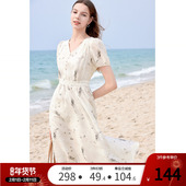 betu百图V领气质雪纺裙女连衣裙2025年夏季 新款 水墨印花中长裙