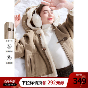 保暖夹克 新款 betu百图加厚皮毛一体仿羊羔绒外套女短款 2024年冬季