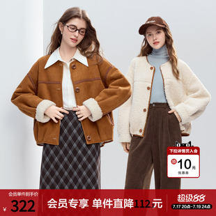 betu百图两面穿皮毛一体圆领外套女2025年冬季新款仿羊羔绒夹克