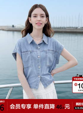 betu百图浅蓝色牛仔衬衫女短袖2026年夏季新款设计感宽松牛仔衫