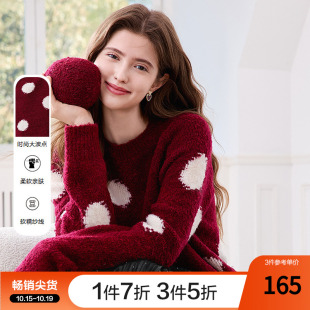 新年氛围感针织衫 betu百图大波点红色气质毛衣女2025年秋季 新款