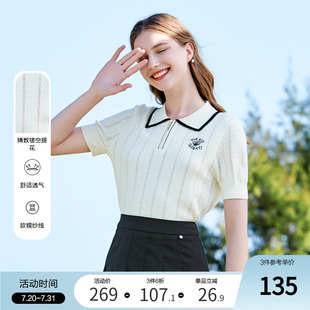 套头针织衫 betu百图女装 爱心绣花拉链polo领短袖 2024夏季 上衣 新款
