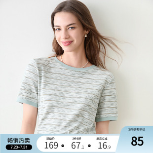 上衣小衫 betu百图撞色花纱短袖 圆领条纹衫 T恤女2025年夏季 新款