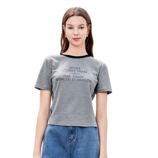 betu百图美式复古字母T恤女短袖2025年夏季新款撞色圆领体恤衫