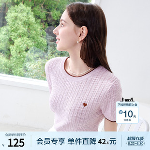 betu百图小心心薄款短袖针织衫女2026年夏季新款修身圆领毛线衣