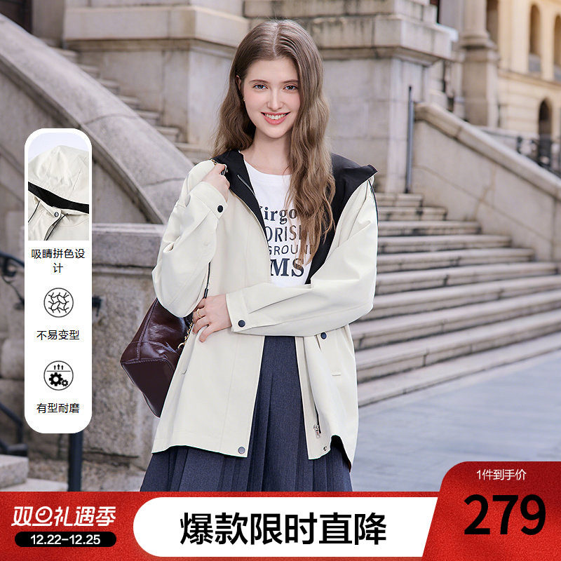 betu百图设计感连帽风衣外套女2025年秋季新款宽松显瘦夹克大衣