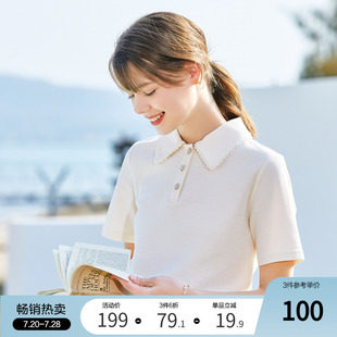 Betu百图短袖 t恤女翻领polo衫 针织宽松别致上衣2024年夏季 新款