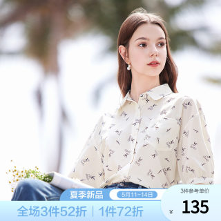 betu百图设计感卡通印花衬衫女短袖2024年夏季新款宽松气质衬衣