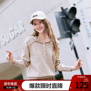 新款 女套头2025年秋季 宽松外穿毛衣 软糯连帽针织衫 betu百图法式