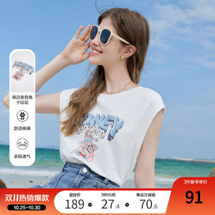 白色上衣体恤衫 新款 T恤女2025年夏季 betu百图可爱卡通印花无袖