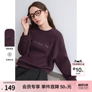 betu百图复古紫色字母刺绣圆领卫衣女式2025年冬季新款套头上衣