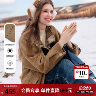 betu百图驼色羊毛双面呢子大衣女2025年冬季新款英伦风毛呢外套