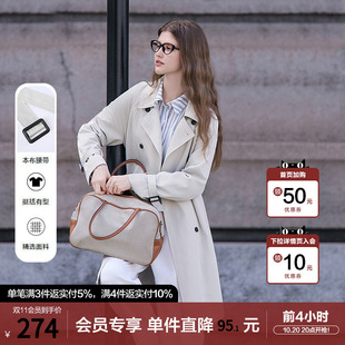 betu百图英伦通勤风风衣外套女中长款2026年春秋新款双排扣大衣