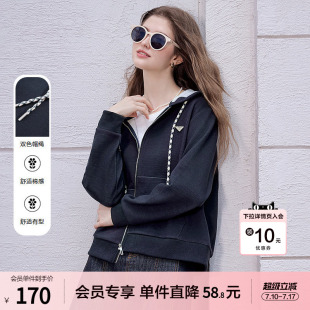 betu百图复古宝蓝色连帽卫衣外套女2026年春季新款短款拉链夹克