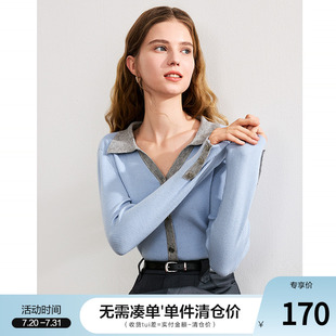 显瘦薄毛衣 betu百图撞色Polo领套头针织衫 女2025年春季 新款 修身