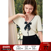 小香风蝴蝶结V领针织衫 女2025年夏季 新款 betu百图法式 短款 上衣