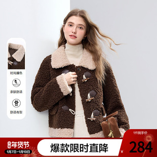 betu百图巴恩风牛角扣仿羊羔绒外套女2025年冬季新款毛绒厚夹克