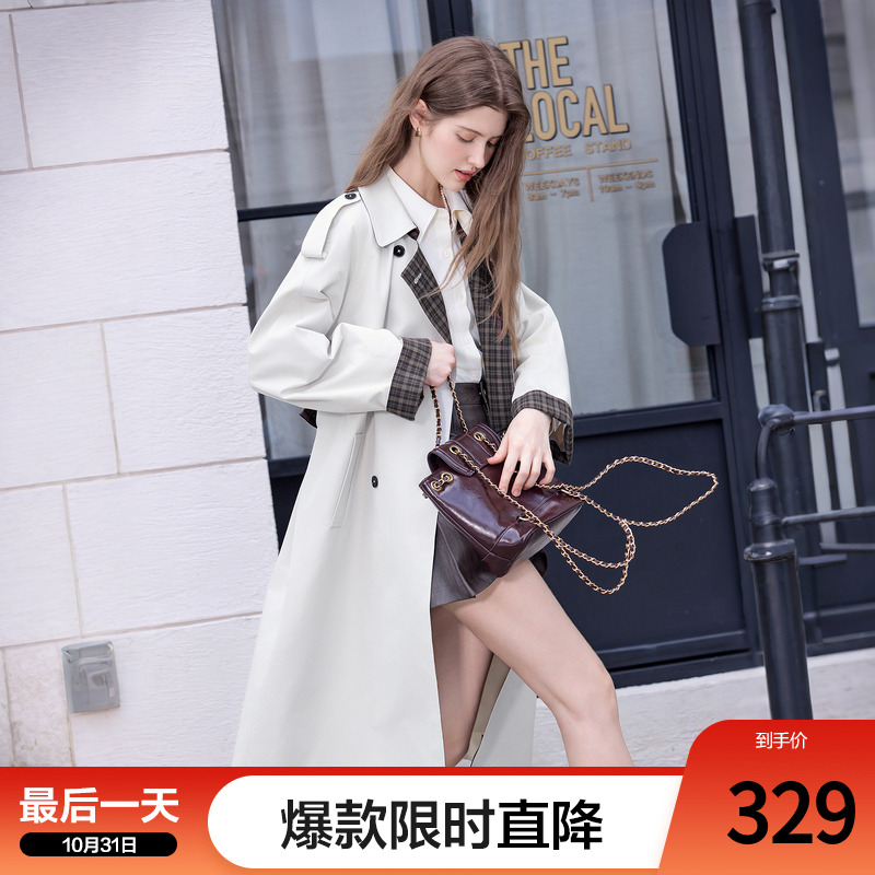 betu百图复古英伦风风衣外套女中长款2025年秋季新款单排扣大衣