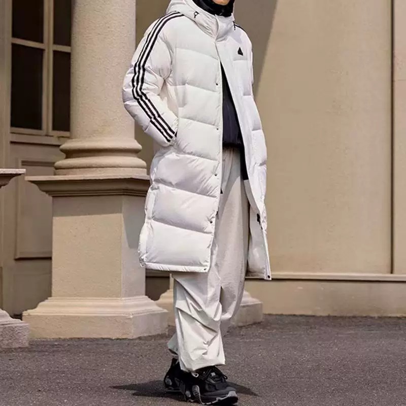 连帽长款男款阿迪达斯羽绒服外套