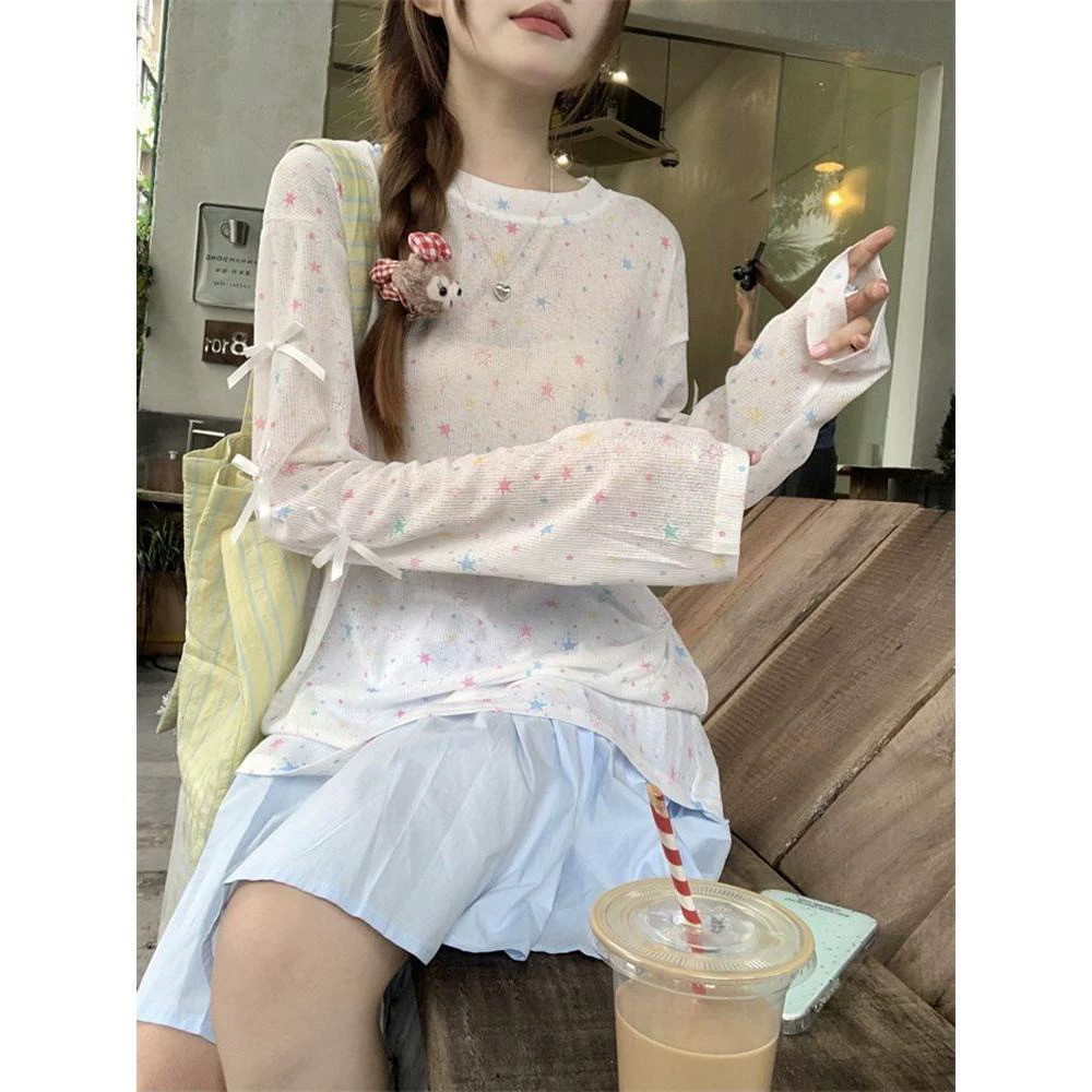 【妮娅粉丝专享】设计感星星印花长袖小众套头防晒T恤