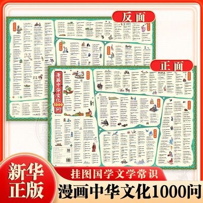 漫画中华文化1000问 挂图国学文学常识古代传统文化一千问小学生三四五六年级儿童知识挂图青少年文学启蒙课外读物知识百科大全