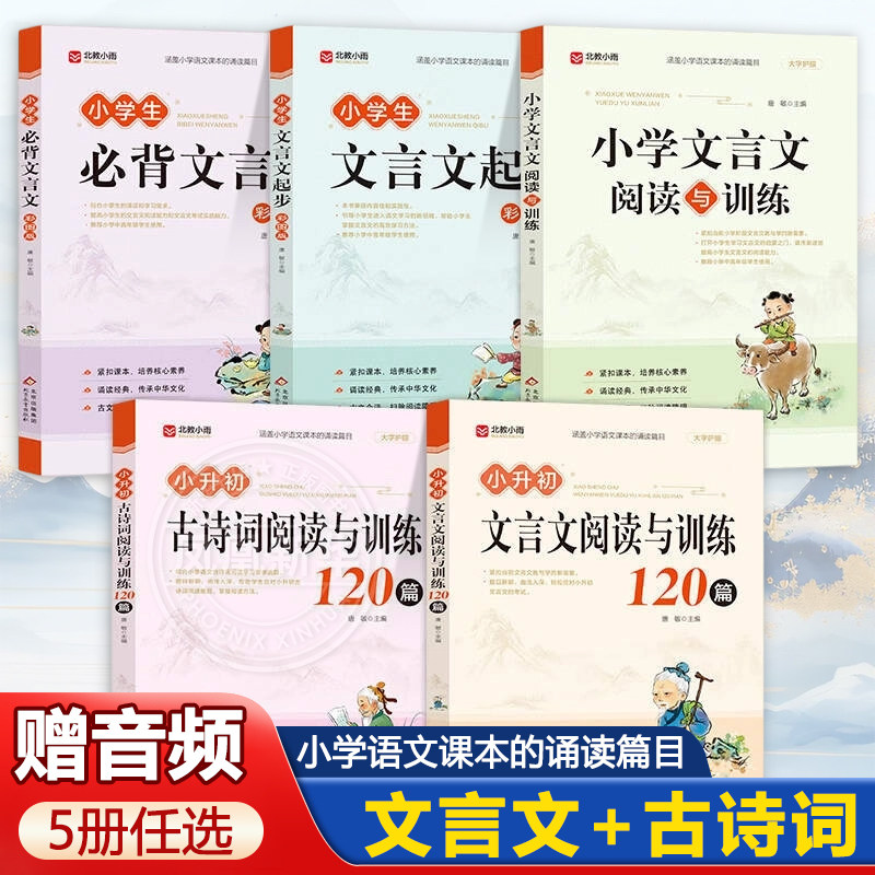 小升初文言文古诗词阅读与训练120篇 小学生语文课本的诵读篇目 大字护眼 小学生文言文启蒙起步阅读强化训练 新华正版书籍