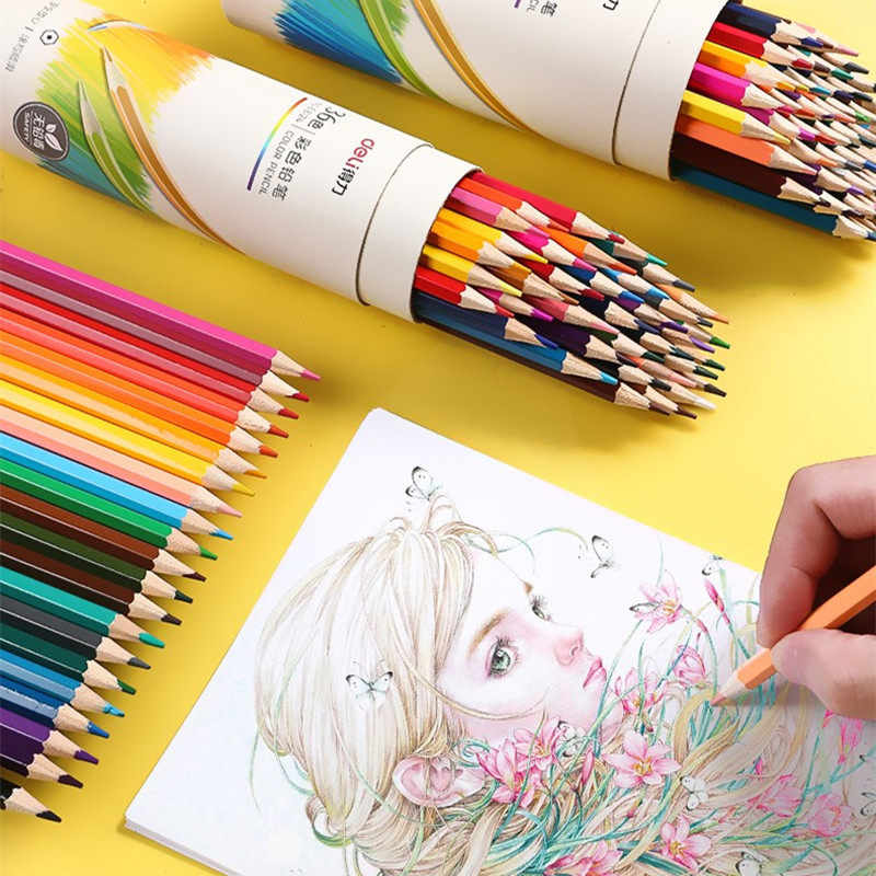 得力文具彩色铅笔水溶性/油性学生用12/24/36/48色美术生画笔学生手绘